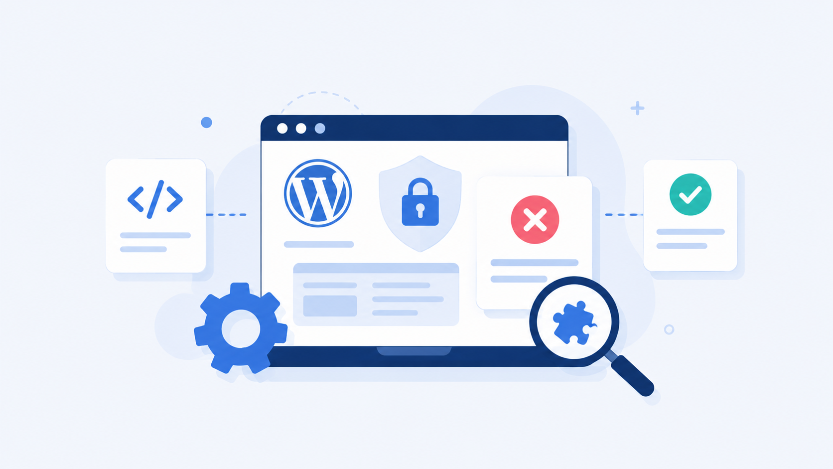 Flat illustration of a WordPress checkout form with an expired security nonce token and cache layer warning